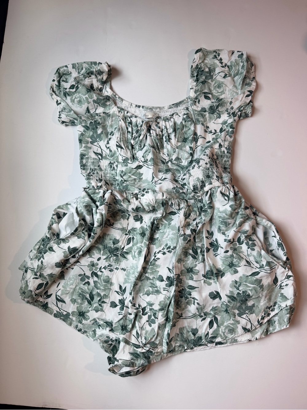 Hollister White Romper with Green Leaf Print